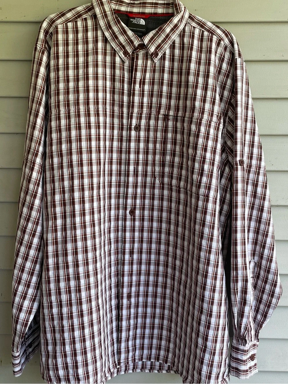 The North Face Men's Burgundy and White Plaid Button-Down Shirt